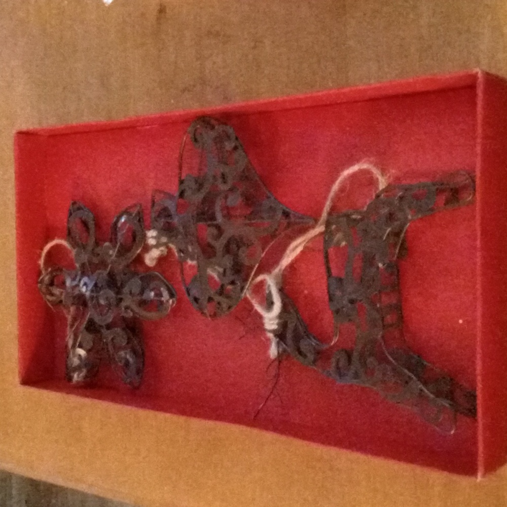 Set Of 3 Wrought Iron Look Holiday Ornaments
